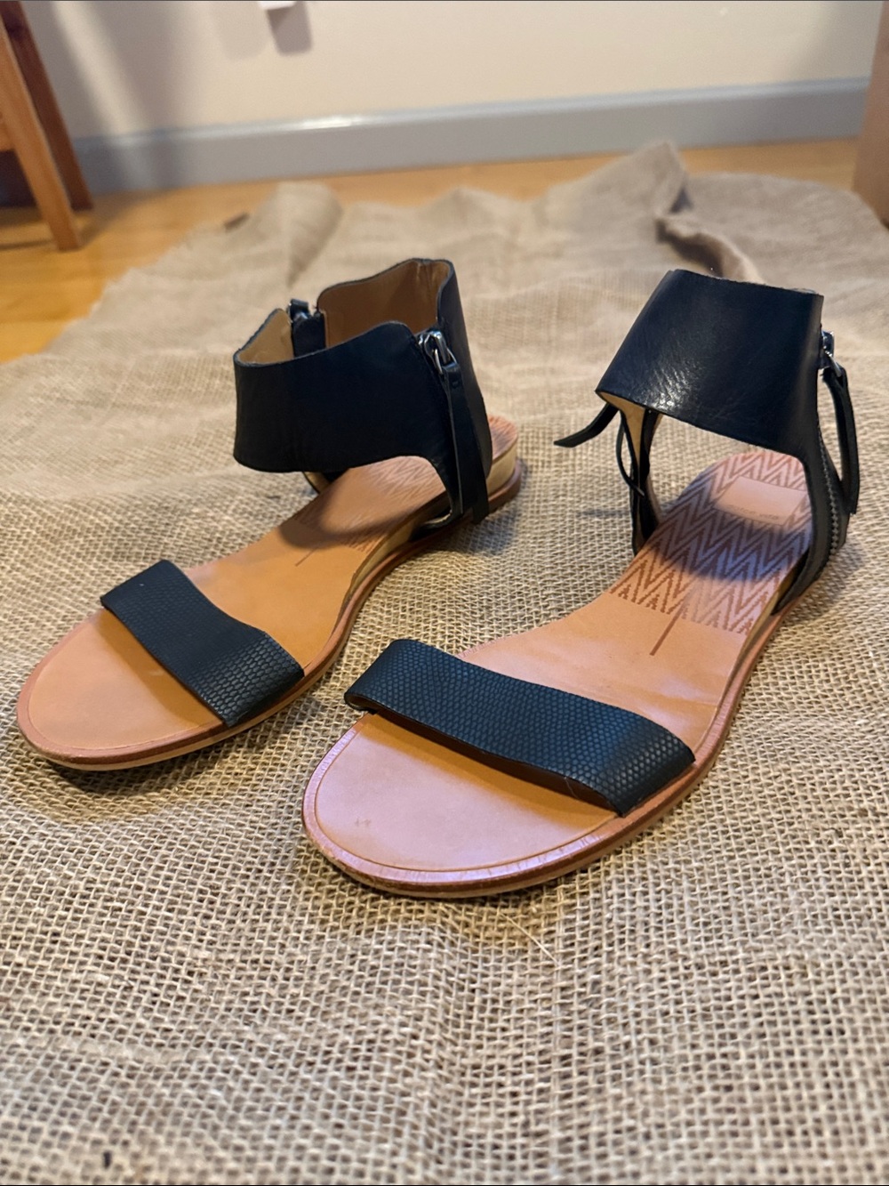 Dolce Vita Black Ankle-Strap Flat Sandals